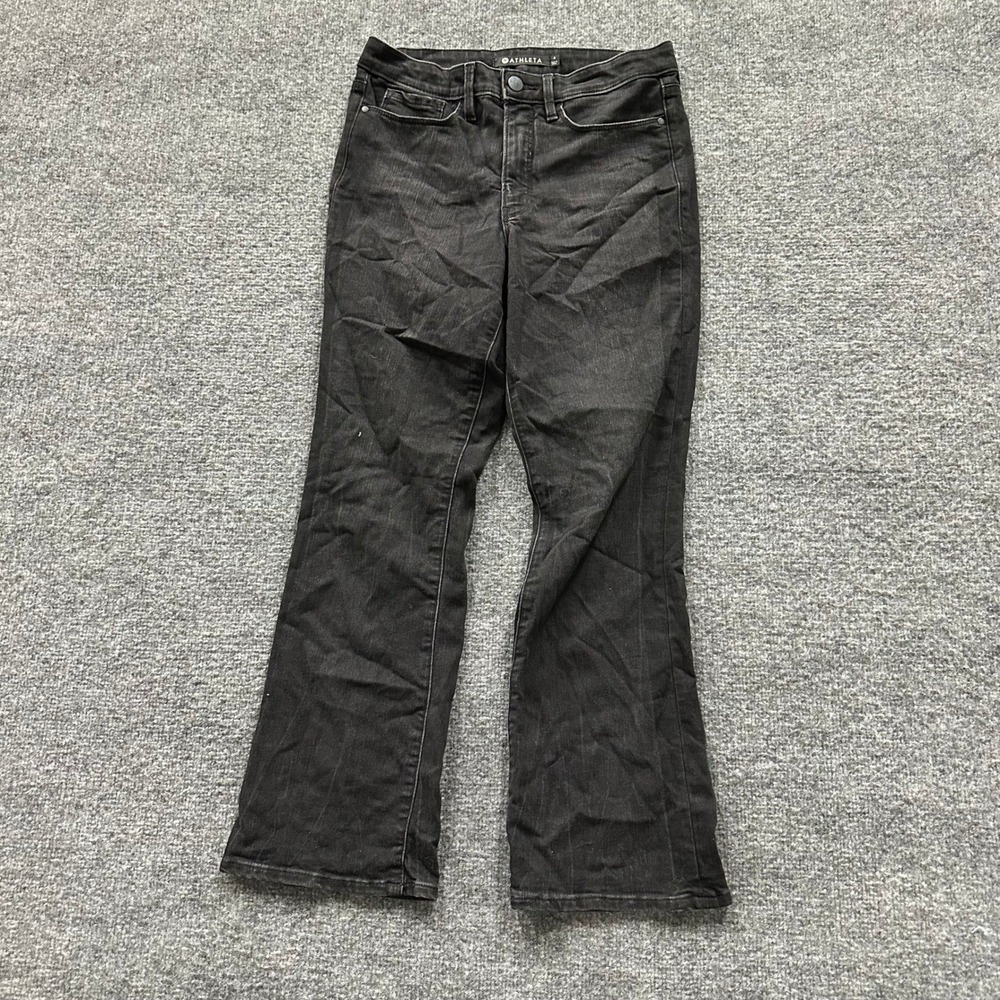 Athleta Jeans Womens Size 4 Black Kick Flare Stretch Denim High Rise Cropped